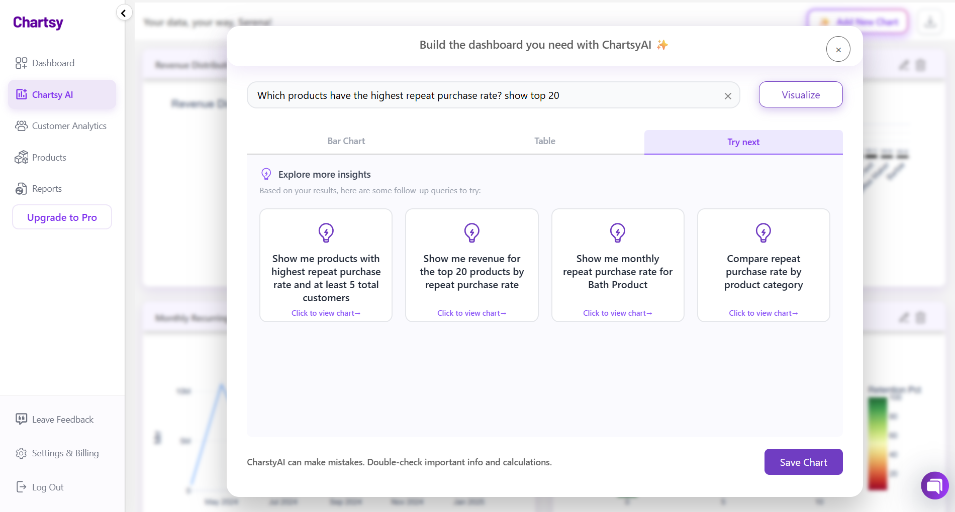 Try Next panel suggesting actionable queries based on your store’s data