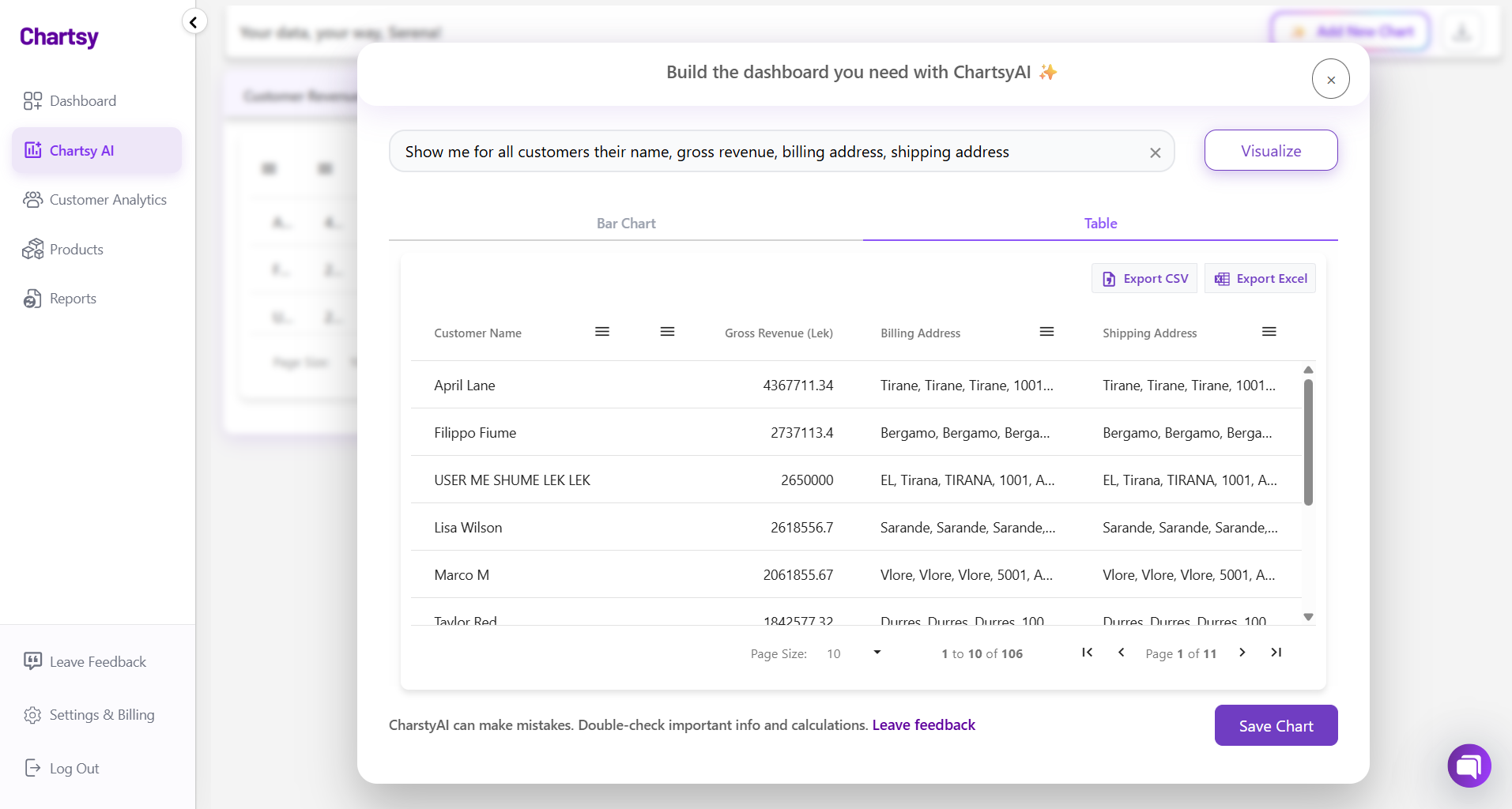 Customer Information retrieve with one prompt from Chartsy